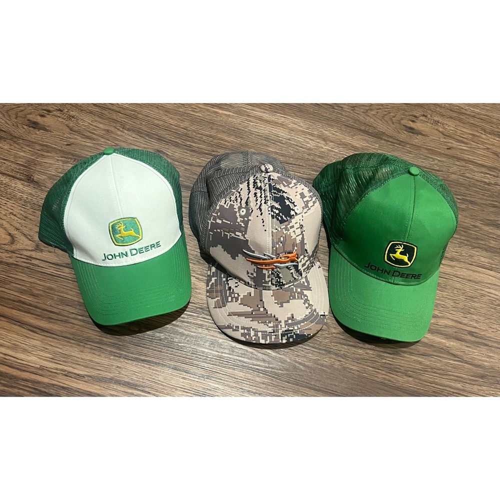 John Deere & Sitka Gear Trucker Hat Bundle 3pc Camo Green Snapback Caps